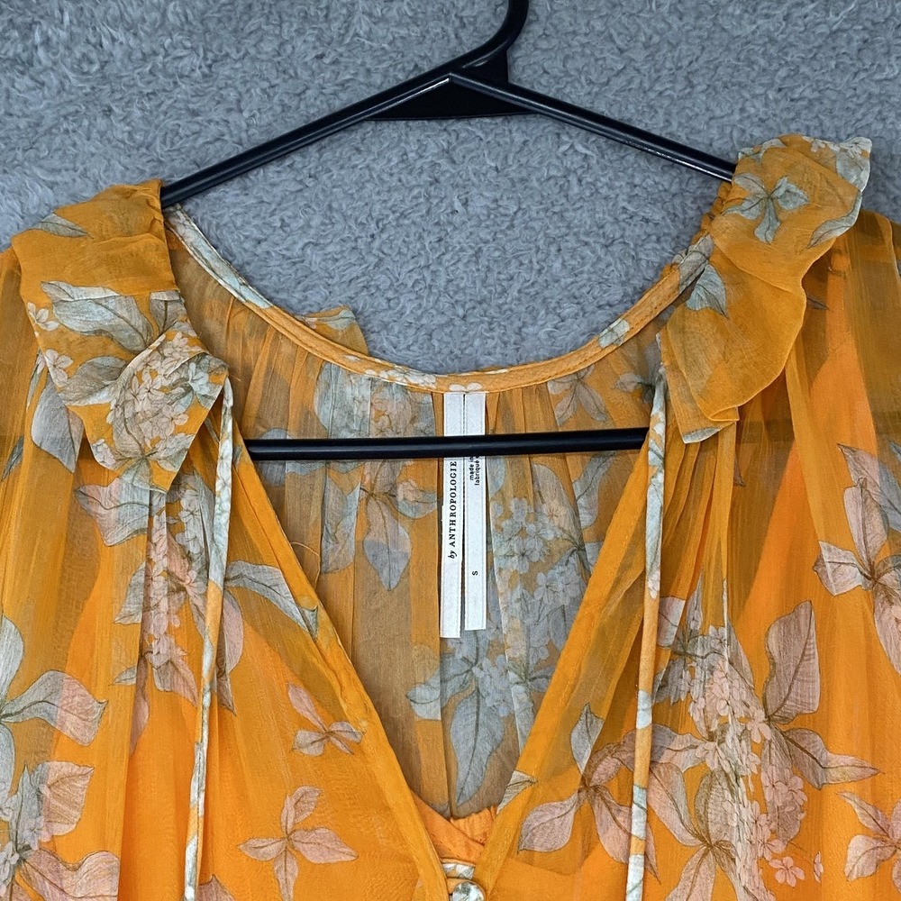 Anthropologie Dress Womens Small Floral Hi-Low‎ Maxi Boho Ruffle Lined Yellow - Picture 8 of 16